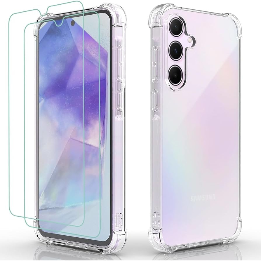 Set Husa pentru Samsung Galaxy A55 5G si Folie Ecran, Silicon Antishock, Transparent, BzStore