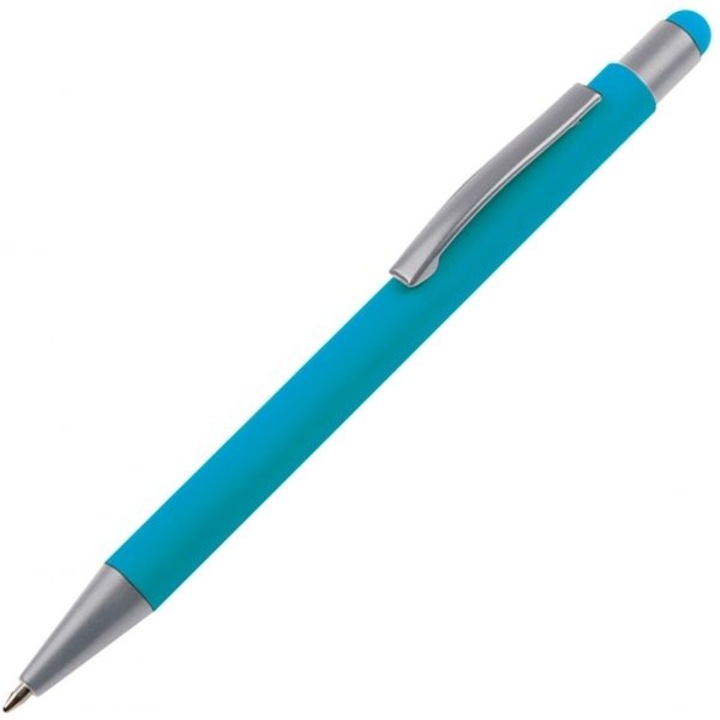 Метална писалка с допир, синьо мастило, тюркоаз