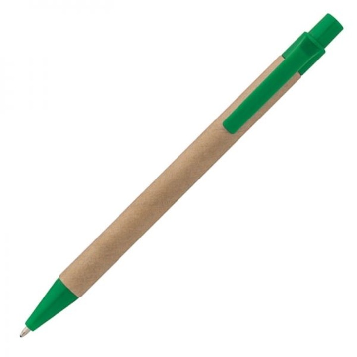 Екологична химикалка, рециклиран картон, синьо мастило, бежово/зелено