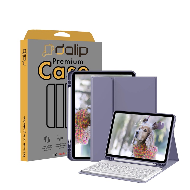 Husa pentru Apple iPad Air, 10.9", Dalip PenKeyboard, Piele, Mov