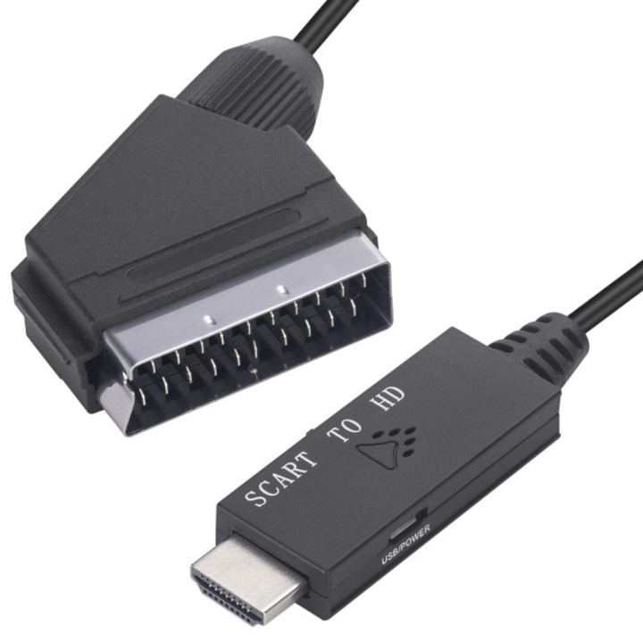 Cablu HDMI tata-SCART tata 1m si cablu USB de alimentare