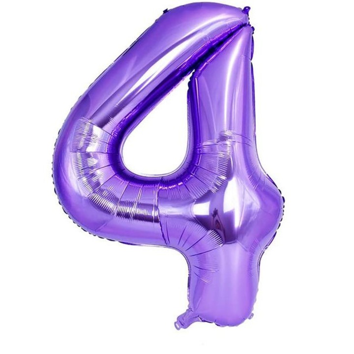 Fém fólia lufi, 4-es számú, Születésnapi parti dekoráció, 100 cm, Lila