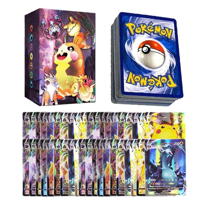 Комплект карти Duoqu Society, 100 карти Pokemon V-Max, многоцветни