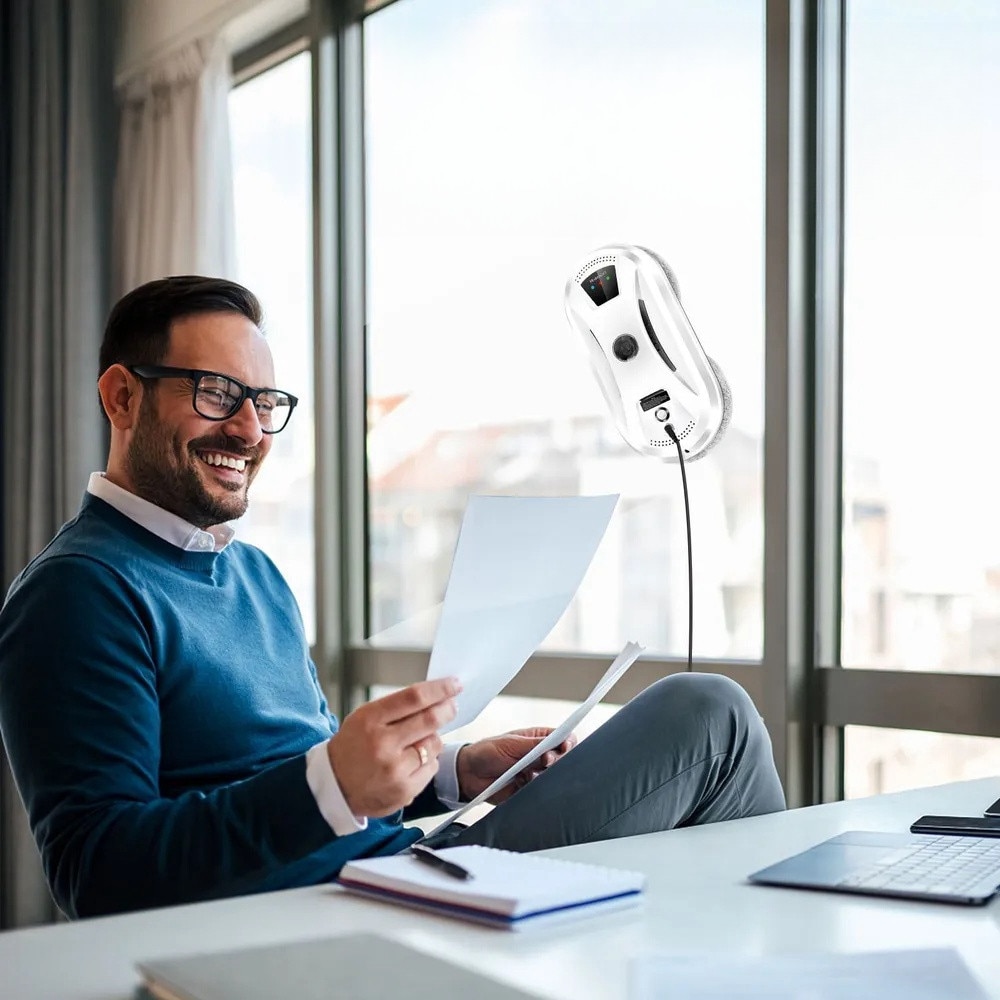 Robot autonom de curatare geamuri,5600Pa, cu telecomanda, 8 laveti, UPS, planificare inteligenta, detectie margini si anti-cazare, poate curata sticla, oglinzi, placi