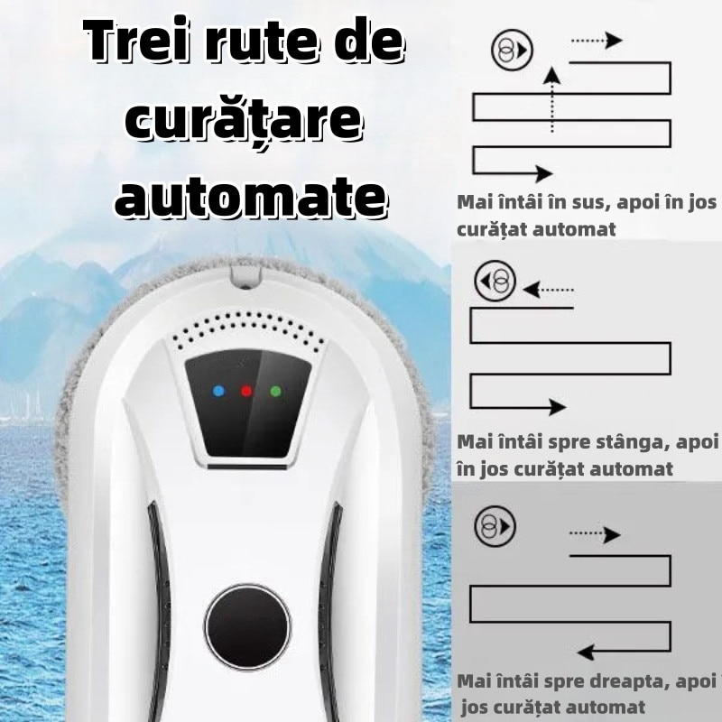 Robot autonom de curatare geamuri,5600Pa, cu telecomanda, 8 laveti, UPS, planificare inteligenta, detectie margini si anti-cazare, poate curata sticla, oglinzi, placi