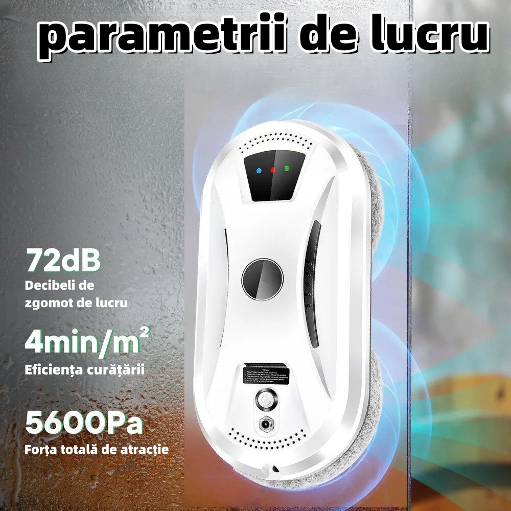 Robot autonom de curatare geamuri,5600Pa, cu telecomanda, 8 laveti, UPS, planificare inteligenta, detectie margini si anti-cazare, poate curata sticla, oglinzi, placi