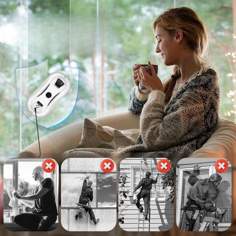 Robot autonom de curatare geamuri,5600Pa, cu telecomanda, 8 laveti, UPS, planificare inteligenta, detectie margini si anti-cazare, poate curata sticla, oglinzi, placi