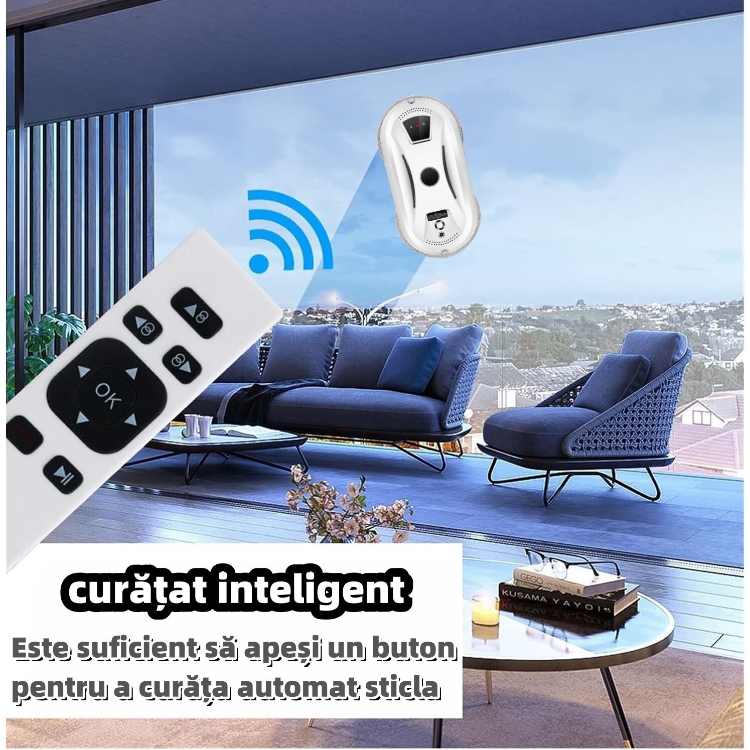 Robot autonom de curatare geamuri,5600Pa, cu telecomanda, 8 laveti, UPS, planificare inteligenta, detectie margini si anti-cazare, poate curata sticla, oglinzi, placi
