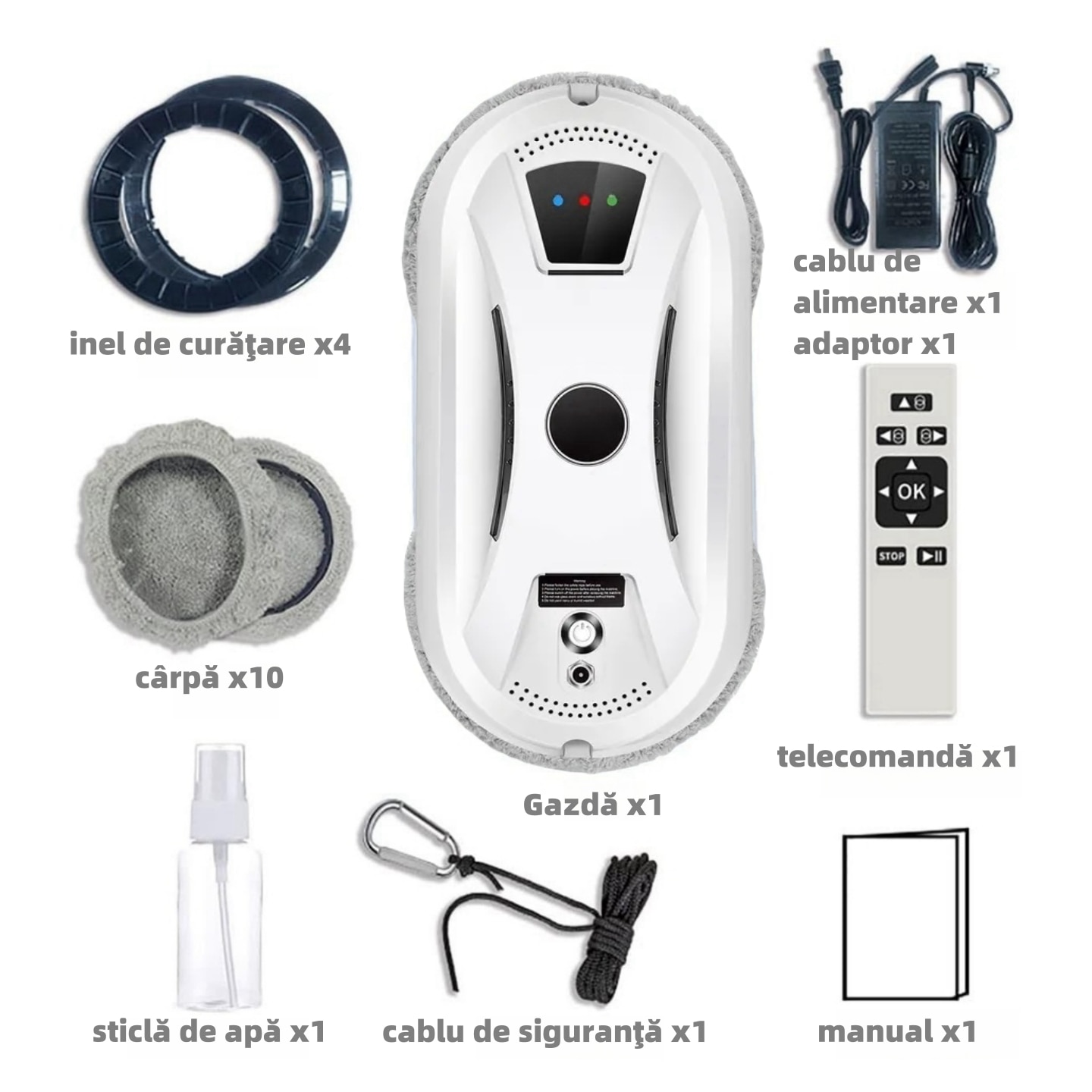 Robot autonom de curatare geamuri,5600Pa, cu telecomanda, 8 laveti, UPS, planificare inteligenta, detectie margini si anti-cazare, poate curata sticla, oglinzi, placi