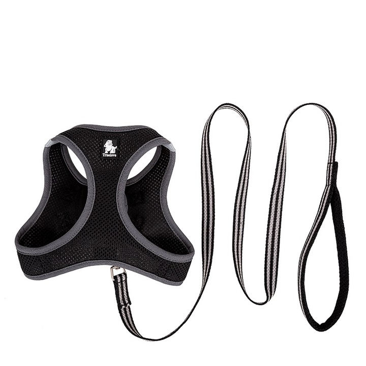 Комплект колан и каишка Truelove от дишаща мрежа, мек, премиум, размер L, черен, каишка 120 см