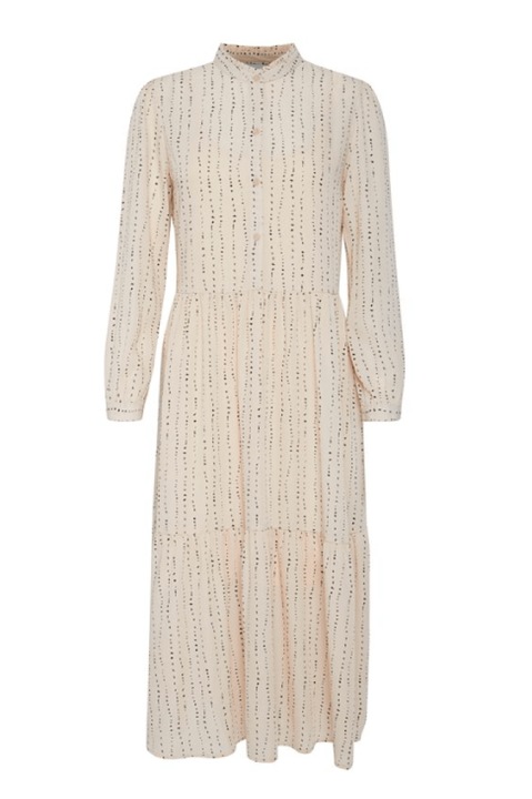 Rochie ICHI, maxi cu imprimeu grafic, Bej /Negru, 40