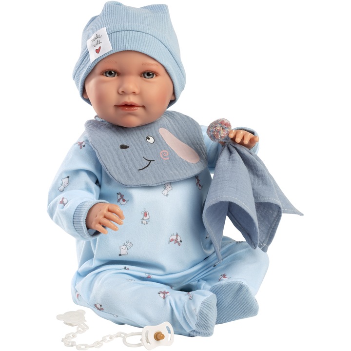 Llorens baba - Mimo, rongyival és előkével, hangokkal, 42 cm