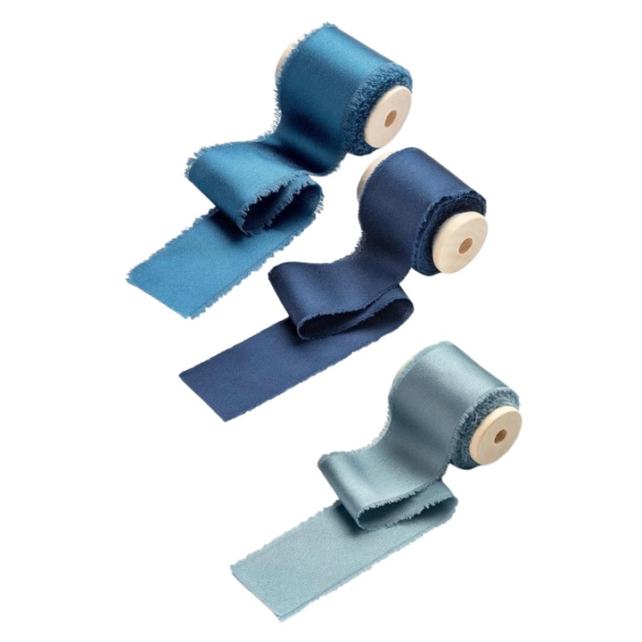 Комплект от 3 панделки АОКСУНОВА ширина 3,8 см от сатенена материя Синя, тъмно синя и тъмносиня