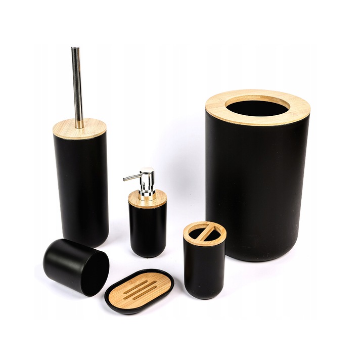 Set de baie, 6 piese, negru/maro