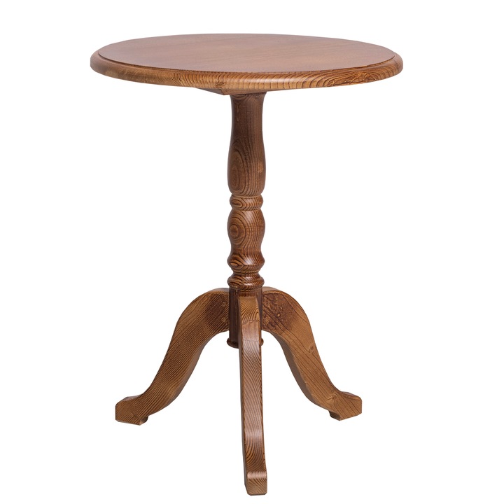 Masa cafea rotunda, culoare maro P084, lacuit si vopsit, 100% lemn masiv, 60x78x60 cm