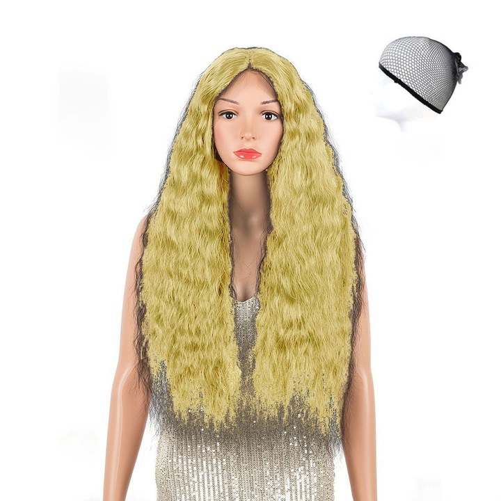 Peruca sintetica, fibra rezistenta la temperatura inalta, 60cm, blond