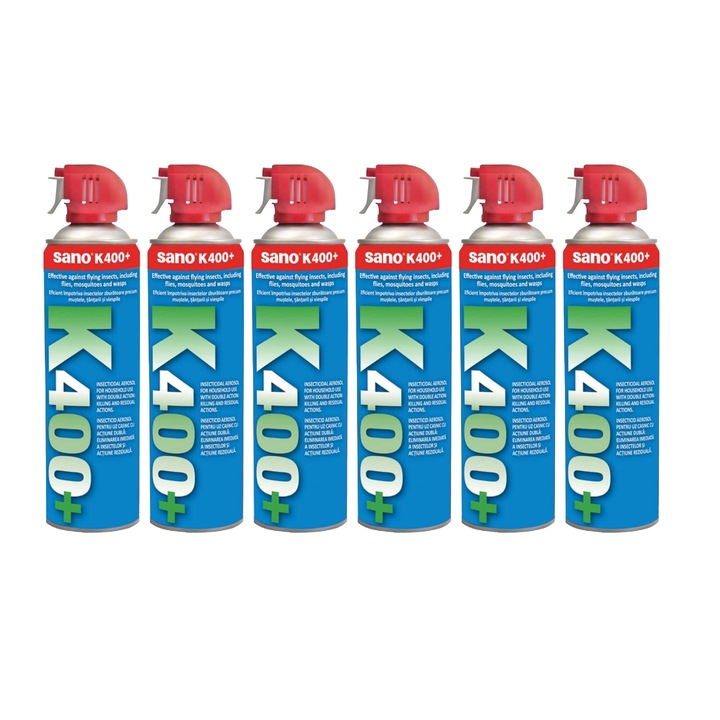 Set 6 x Sano Insecticid Gandaci K400 500ml, efect de lunga durata, actiune rapida, aplicabilitate usoara, eliminare totala daunatori, minimizeaza mirosul, impact redus asupra sanatatii