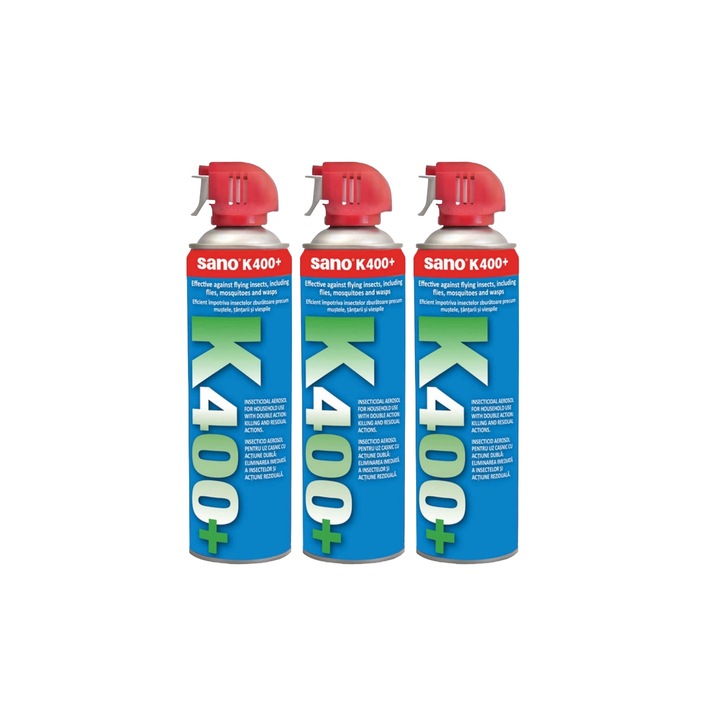 Set 3 x Sano Insecticid Gandaci K400 500ml, efect de lunga durata, actiune rapida, aplicabilitate usoara, eliminare totala daunatori, minimizeaza mirosul, impact redus asupra sanatatii