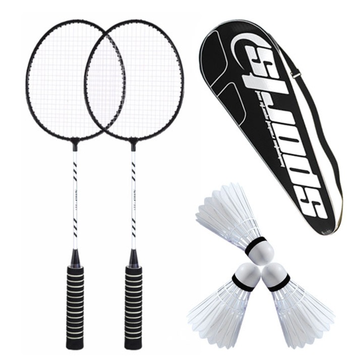 Set rachete badminton Tebnaild, 3 fluturasi, negru, 20x66cm