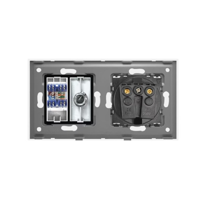 Priza dubla 4Module (2+2M), 1x Shuko 16A + 1xPriza Internet CAT6 RJ45 ...