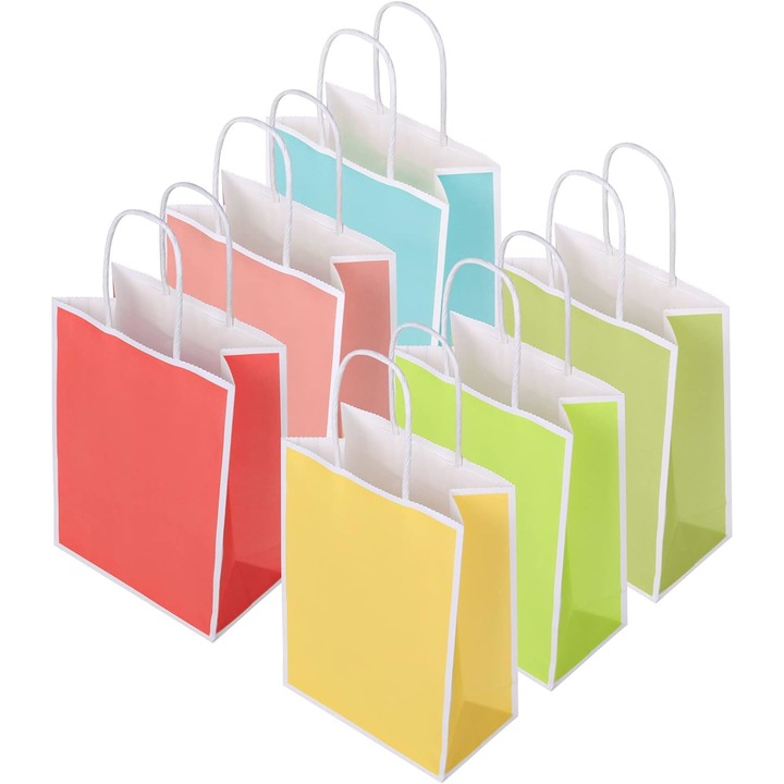 Хартиени торбички за подаръци, Flintronic, Комплект от 32 части, 6 цвята, за сладки/изненади/играчки, партита, 21 x 15 x 8 cm, Многоцветни