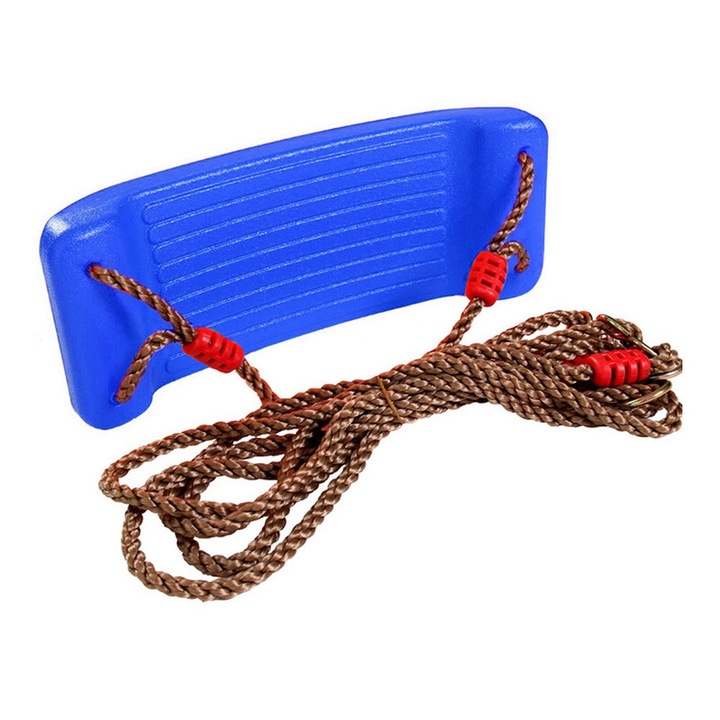 Leagan pentru copii din plastic cu franghie de 190 cm, 43 x 16,5 cm, albastru