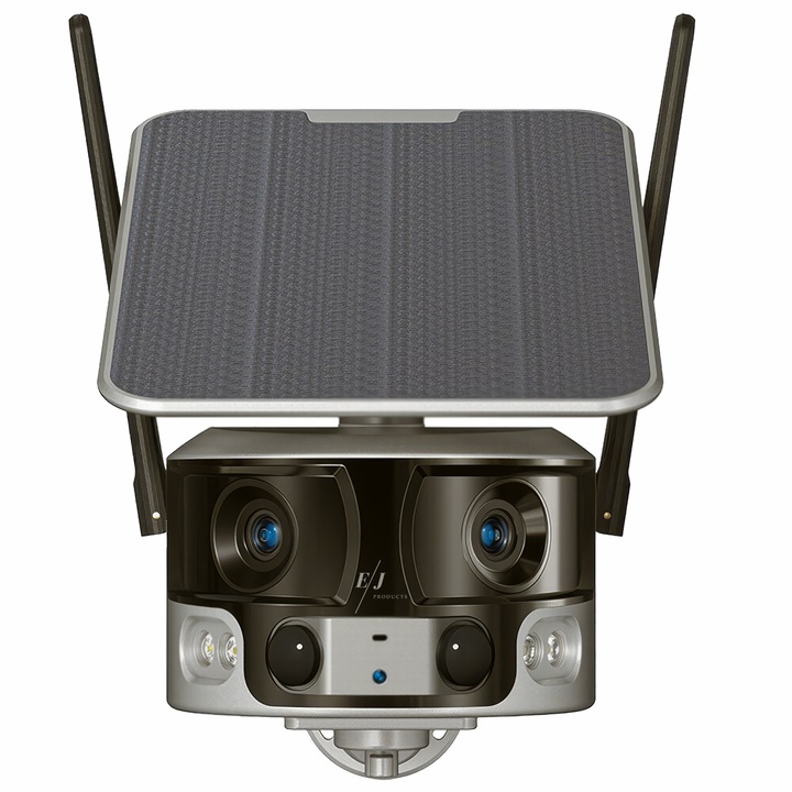 Camera de supraveghere cu incarcare solara, 4G, 4K, 8MP, WIFI, detectie umana AI, vizualizare panoramica 180°, senzor miscare, alerta telefon, CCTV, viziune nocturna, microfon