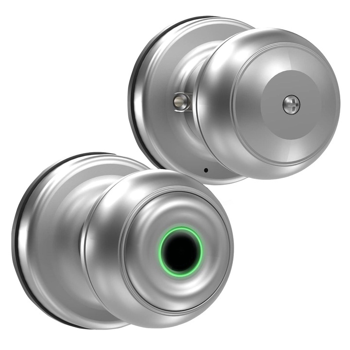 Maner usa inteligent cu amprenta, cheie, control aplicatie, potrivit pentru dormitor, vestiar, apartamente, birouri, hoteluri, argintiu