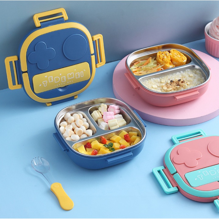 Caserola termica pentru copii, pentru pranz, picnic, scoala, parc, 2 compartimente, 20X20X8 cm, inox, capacitate 1-3 L, Culoare Roz