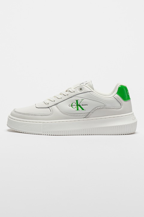 CALVIN KLEIN JEANS, Pantofi sport cu detalii de piele, Verde/Alb optic