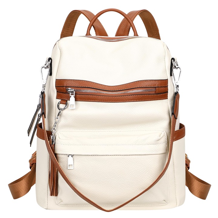 Dollcini, női hátizsák, puha PU bőr válltáska, multifunkcionális női utazó hátizsák, 438204, fehér