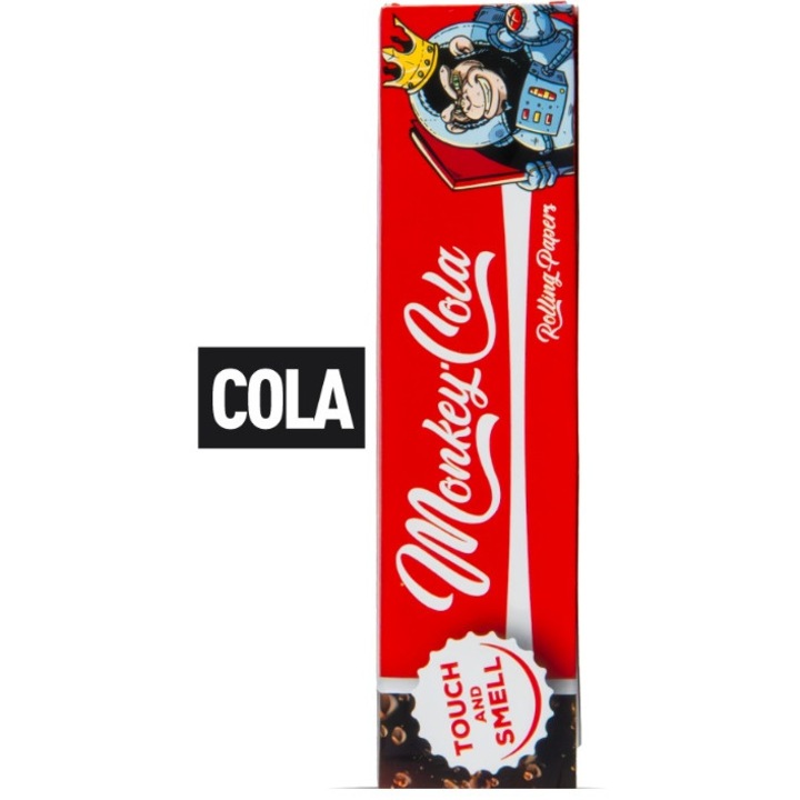 Set 32 Foite de rulat ultra-subtiri King Size 110mm + 32 Filtre, din hartie nealbita, Monkey King Touch and Smell, aroma Cola