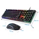 Kit Tastatura, Mouse Gaming RGB, 104 taste, cu fir, 7 culori si moduri de iluminare, Design Ergonomic, Baza metalica, Negru
