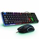 Комплект клавиатура, RGB мишка за игри, 104 клавиша, кабелна, 7 цвята и режима на осветяване, Ергономичен дизайн, Метална основа, Черен