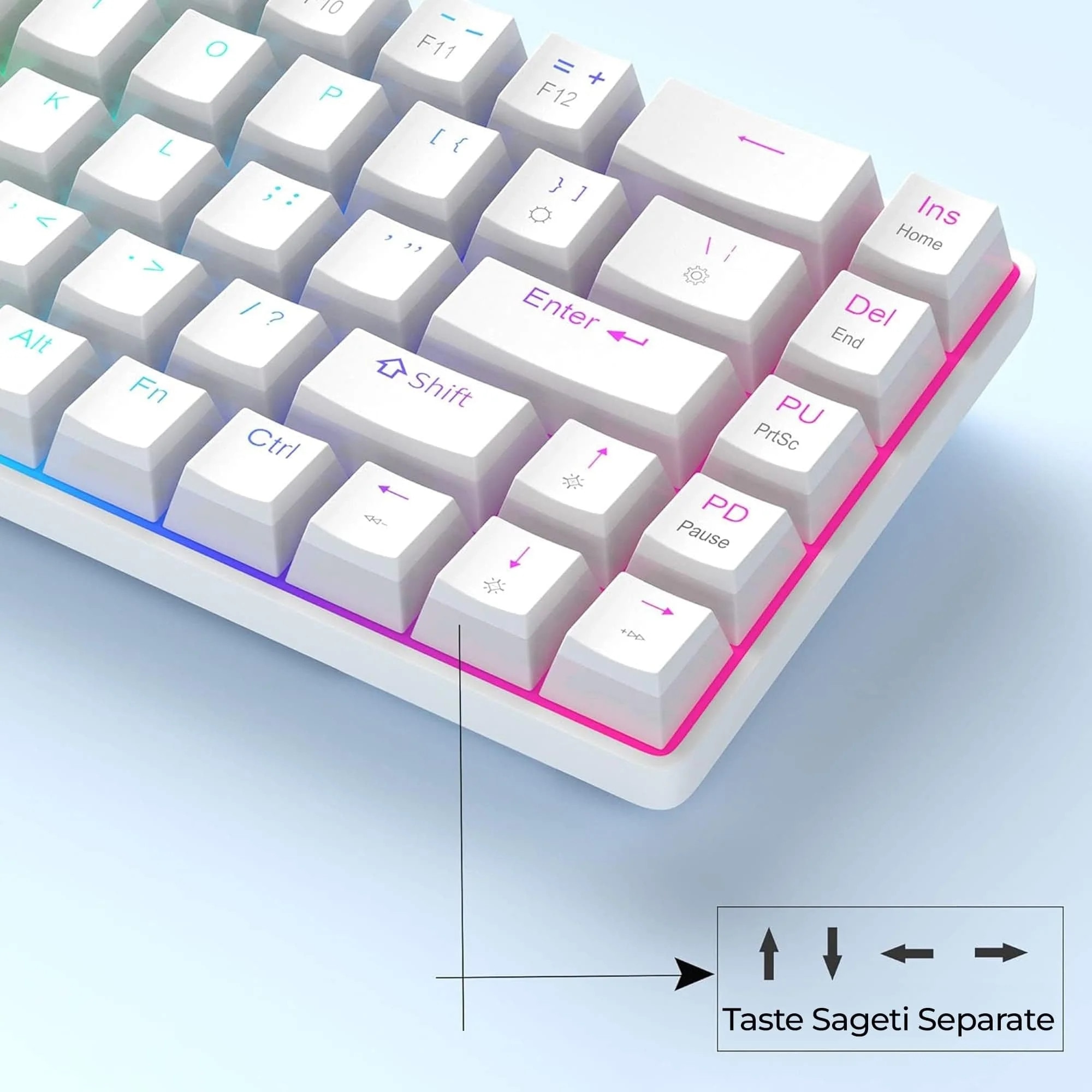 Tastatura Mecanica Timebox 60% cu 68 Taste PBT Pudding, Switch-uri Red ...