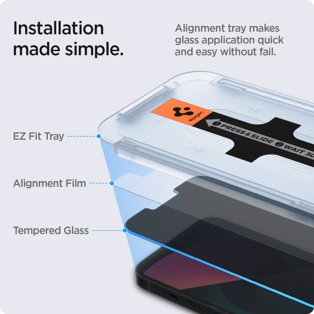 Set 2 Folii de protectie Spigen Glas.TR EZ FIT pentru Apple iPhone 13/13 Pro/14 Privacy