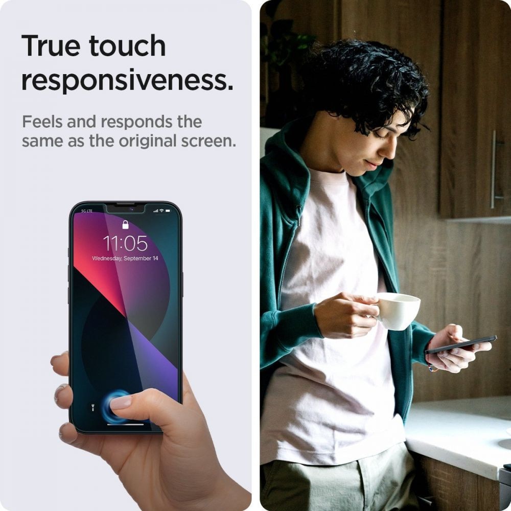 Set 2 Folii de protectie Spigen Glas.TR EZ FIT pentru Apple iPhone 13/13 Pro/14 Privacy