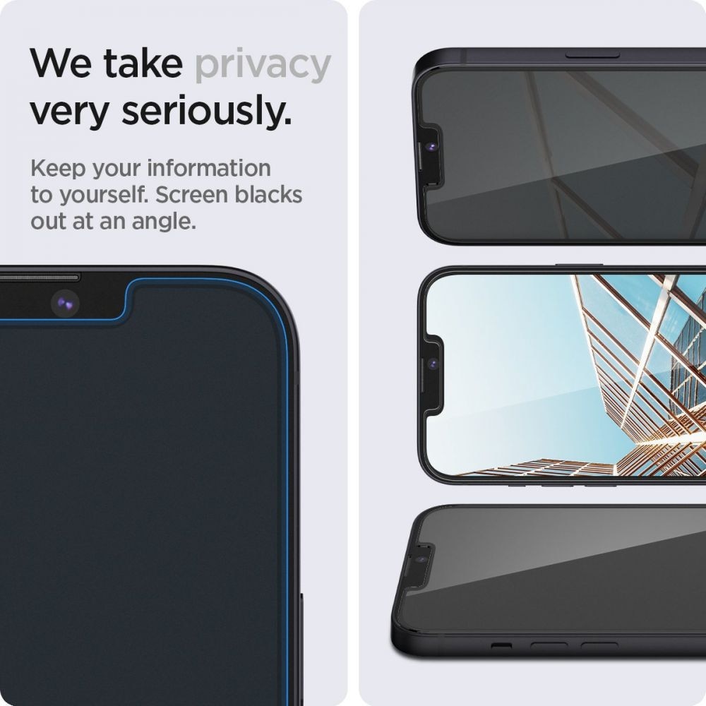 Set 2 Folii de protectie Spigen Glas.TR EZ FIT pentru Apple iPhone 13/13 Pro/14 Privacy