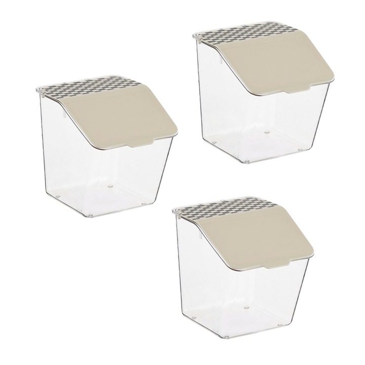 Set 3 Cutii Alimentare, 1200ml，Montare pe Perete, Design Rabatabil, Transparent, 11x12.6x9.5cm