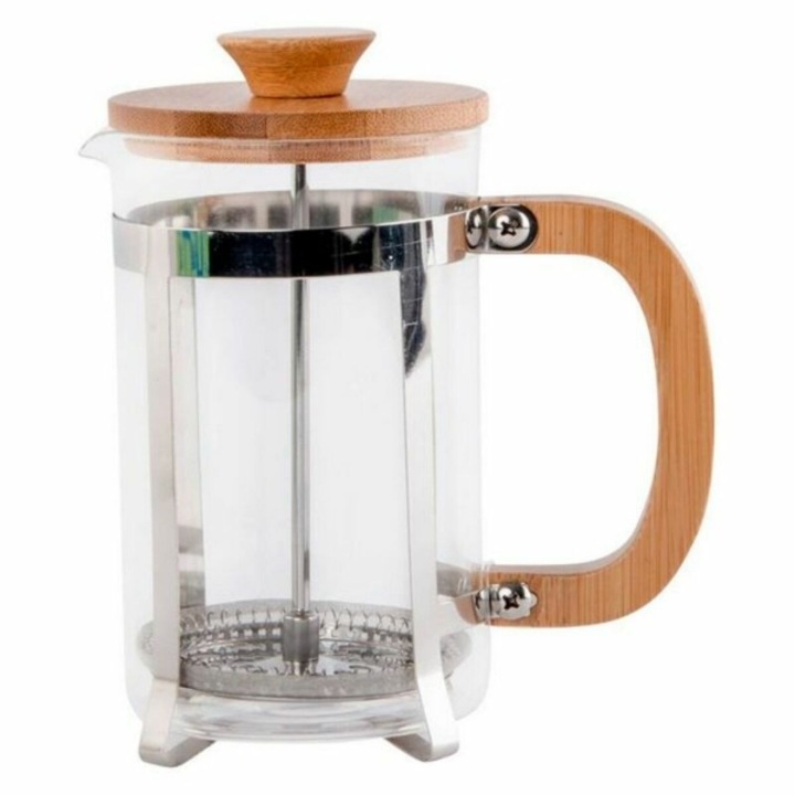Инфузер с бутало (френска преса), боросиликатно стъкло, стомана, дърво, 600 ml, идеален за чай, кафе или други напитки, 14 x 16 x 22 cm