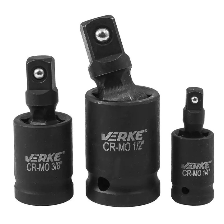 Set adaptoare chei impact, Verke, V39444, 3 buc, 1/4", 3/8", 1/2"