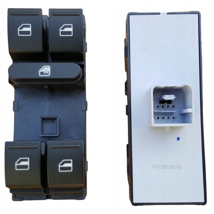 Gombblokk, Kompatibilis Volkswagen Passat B6, B7, Jetta, Touran, Polo, Seat modellekkel, 4 elektromos ablakhoz, Műanyag, Fekete
