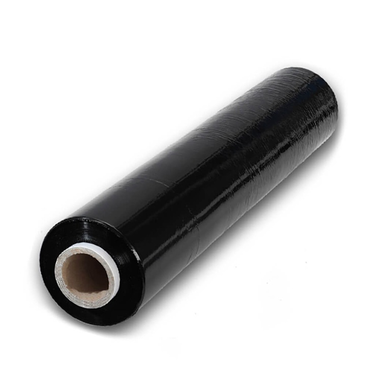 Folie stretch neagra pentru ambalare manuala, 23 microni, 1.4 kg brut, tub de 150 grame RO-CLIPS - 1 rola
