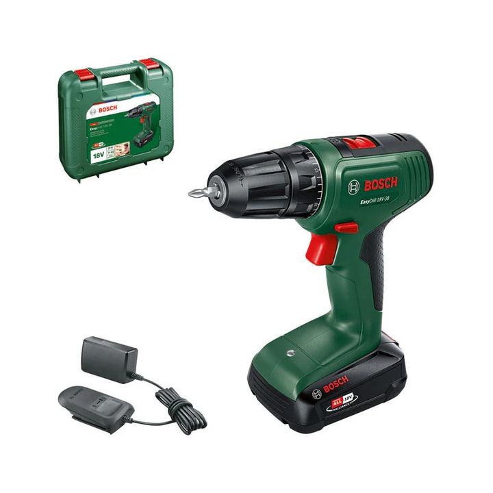 Masina de gaurit / insurubat BOSCH EasyDrill 18V-38, 1630 rpm, mandrina 10 mm, cu 1 acumulator Li-Ion, 18 V, 2 Ah