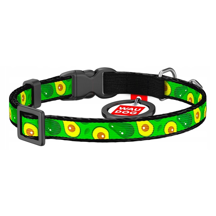 Zgarda pentru pisici cu model avocado, Waudog, cu pasaport QR, nylon, multicolor, 20-30cm