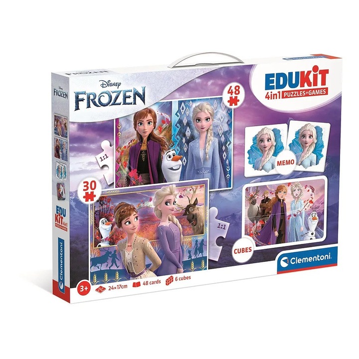 Игрален комплект Edukit Frozen, Clementoni, пъзел, мемо, 6 кубчета, многоцветни