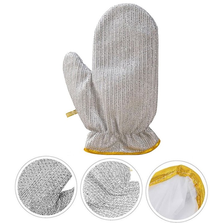 Manusa Abraziva care Nu Zgarie, Miraza, Multifunctionala, Reutilizabila, Indeparteaza Grasimea si Arsura, Curata Legume, 22 x 15.5 cm, Argintiu
