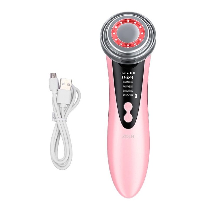 Апарат за красота на лице, Zola, фототерапия, почистване и лифтинг, бял и розов