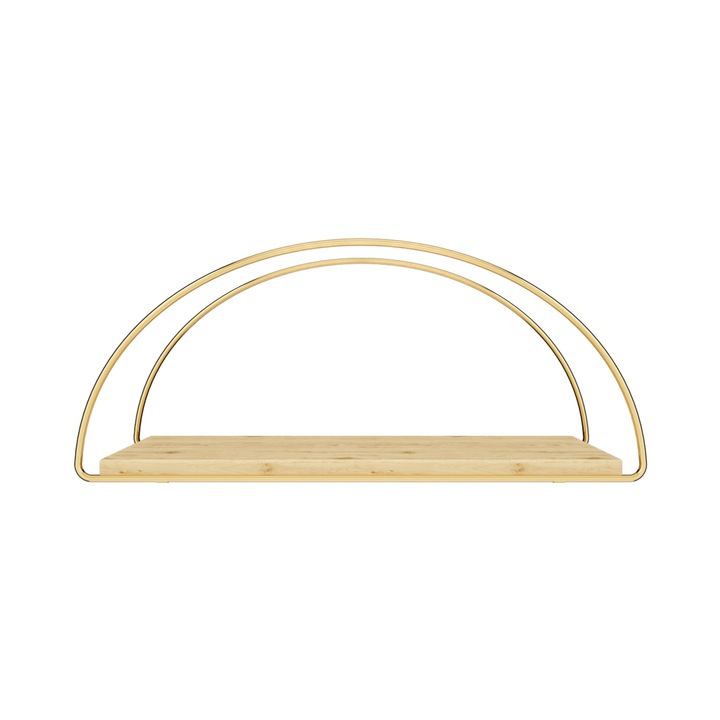 Raft, en.casa, PXTA-5412 Mynamaki, 39 x 16 x 17 cm, metal, lemn, auriu, natur, montabil pe perete