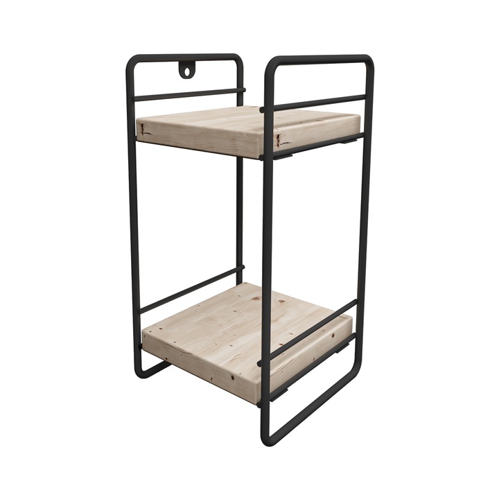 Raft, en.casa, PXTA-5429 Pargas, 26 x 14 x 13 cm, metal, lemn, negru, natur, de sine statator, cu doua nivele